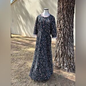 Floral Black Maxi Dress vintage floral Prairie handmade